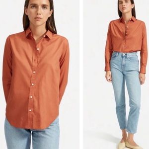 Everlane Silky Cotton Button Down Shirt Rust Orange Size 4